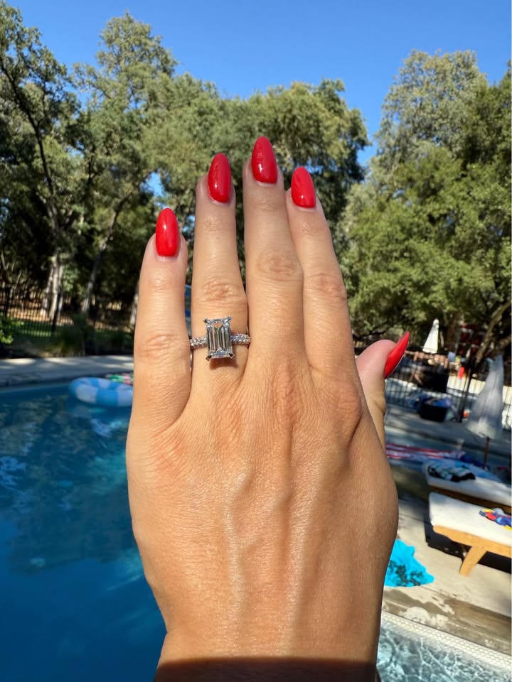 4 Carat Emerald with Triple Pave Band F VS1 Diamond Ring