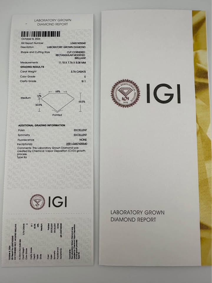 Glistening 3.76 Radiant Loose Diamond (E SI1) - Lab Grown - IGI Certified