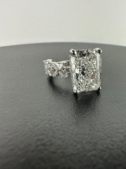5.04 Carat Radiant Diamond Ring , E VVS2. Set On 2.0ct marquis 14K White Gold Band- Lab Grown - IGI Verified
