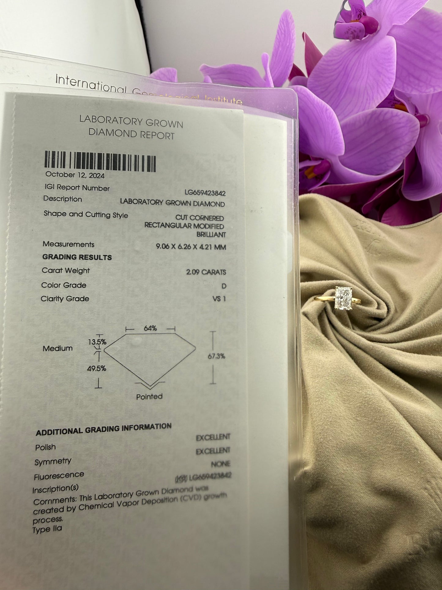 Elegant 2.09 Radiant Diamond Ring w/ Hidden Halo Solitaire Setting (D VS1) - Lab Grown - IGI Certified
