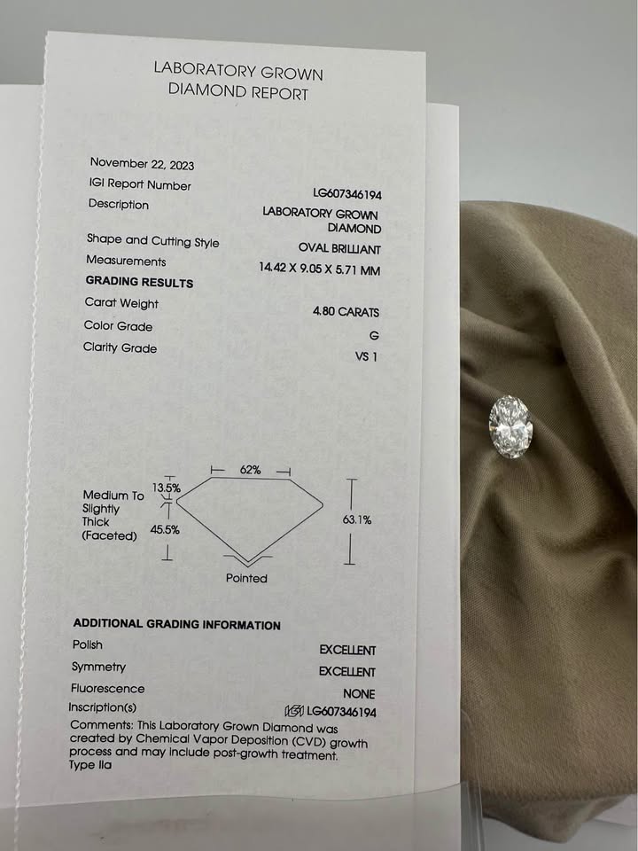 Brilliant 4.80 Oval Diamond (G VS1) – Lab Grown – IGI Certified