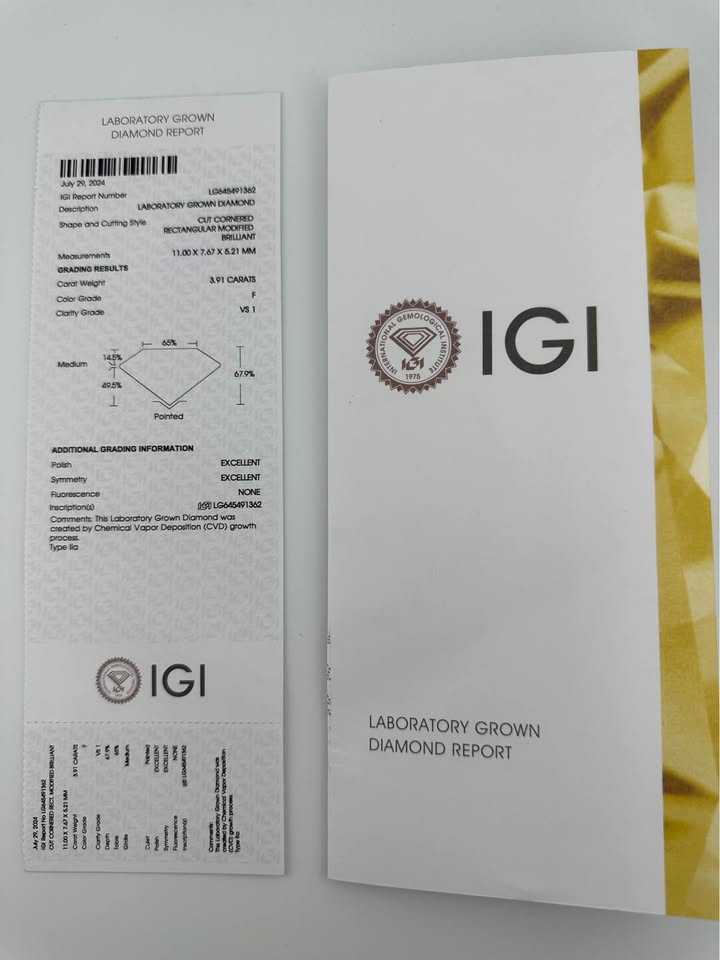 Exquisite 3.91 Radiant Loose Diamond (F VS1) - Lab Grown - IGI Certified