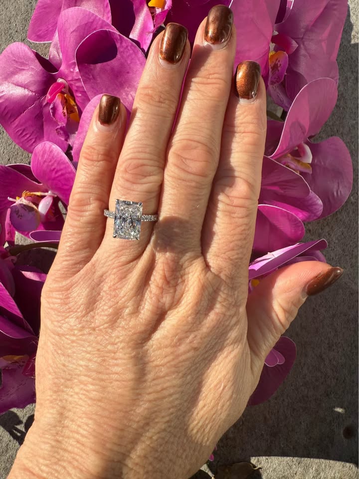 5.09 Carat Radiant Diamond Ring. Set On Half Carat 14K White Gold.