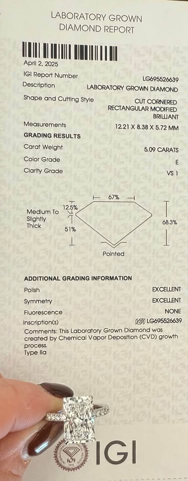 5.09 Carat Radiant Diamond Ring. Set On Half Carat 14K White Gold.