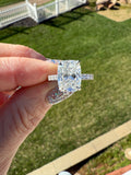 3.04 Carat Cushion Real Diamond Ring. Set on Half Carat 14K White Gold Band.