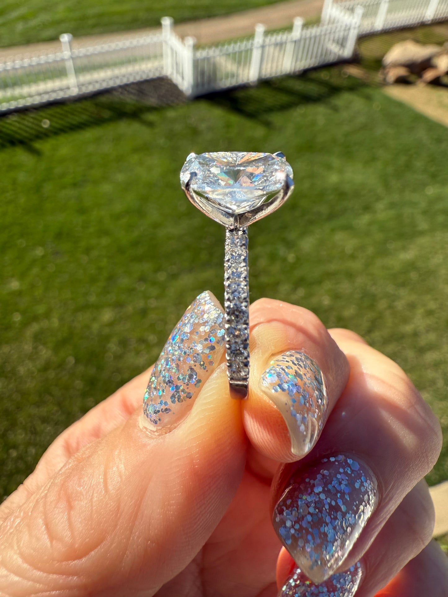3.04 Carat Cushion Real Diamond Ring. Set on Half Carat 14K White Gold Band.