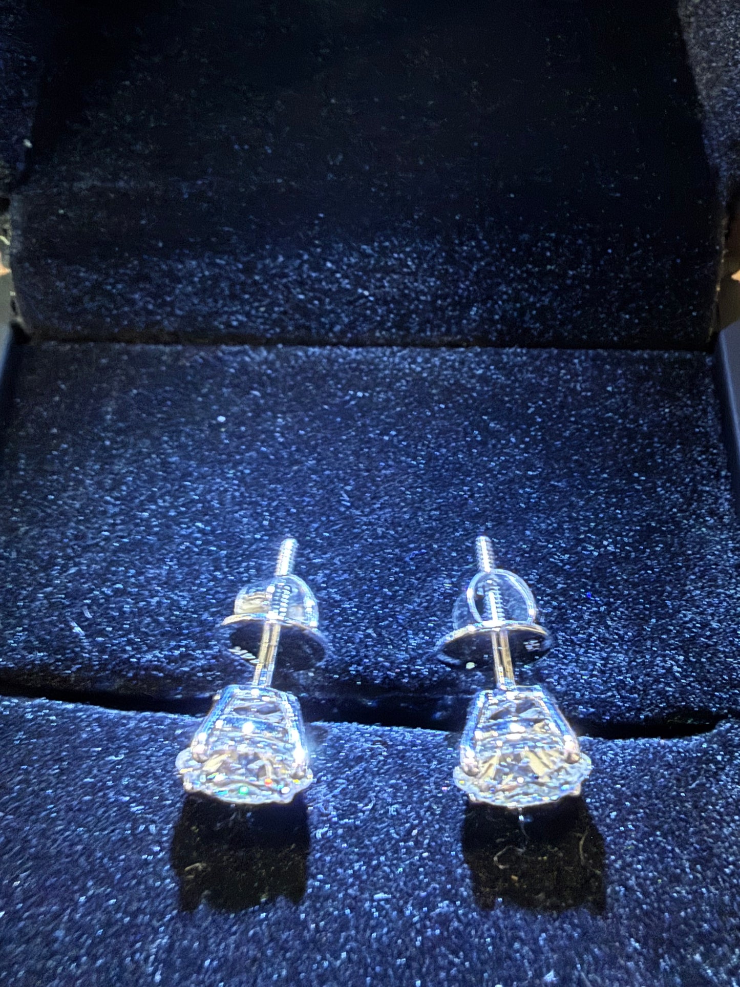 3.03 Total Carat Weight Round Diamond Earrings. Set On 4 Prong 14K White Gold Setting.
