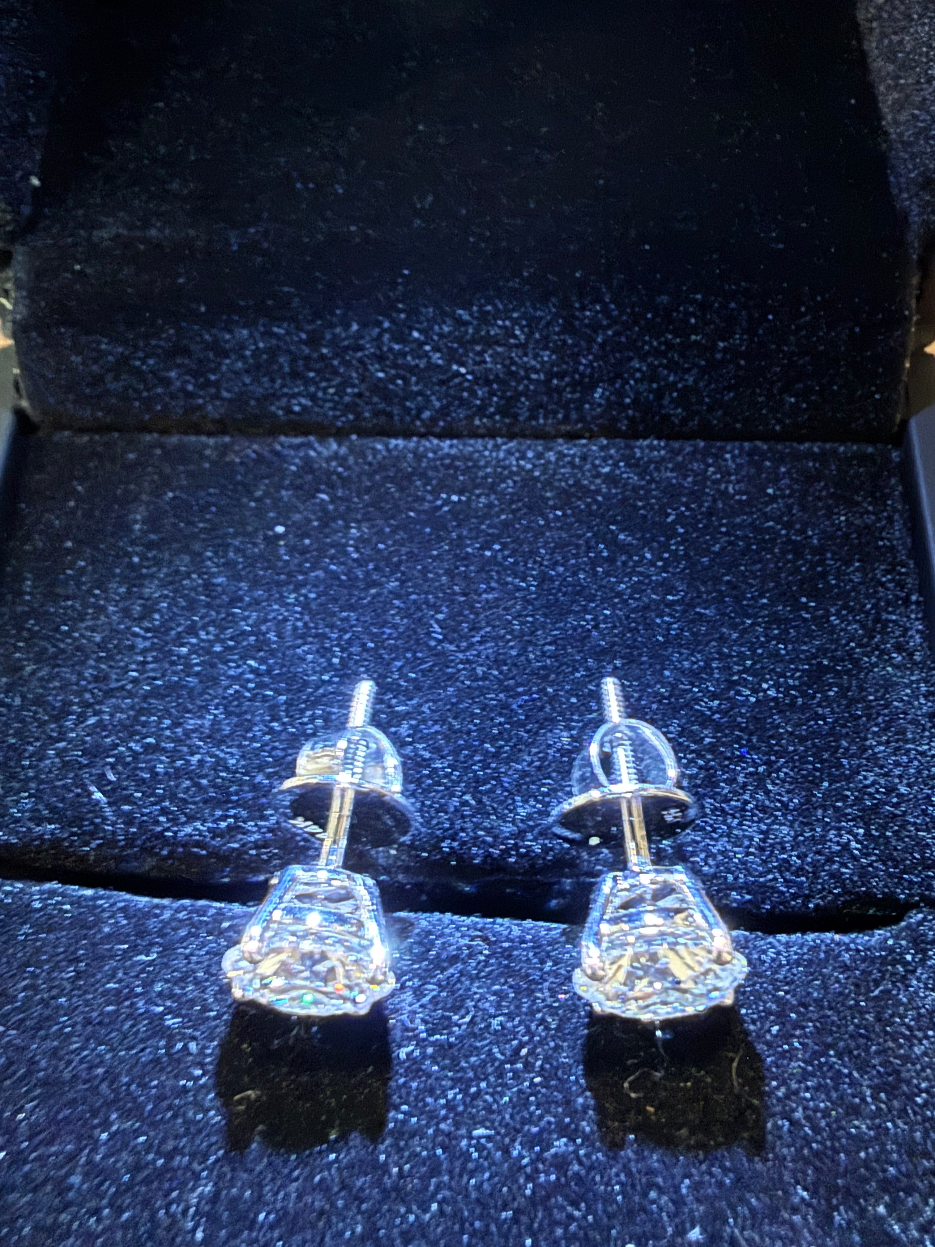 3.03 Total Carat Weight Round Diamond Earrings. Set On 4 Prong 14K White Gold Setting.