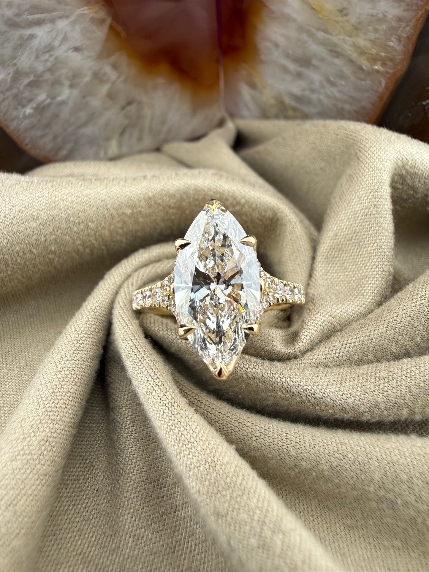 Elegant 3.00 Marquise Diamond Ring w/ Tulip Setting & Diamond Band (E VS1) - IGI Certified
