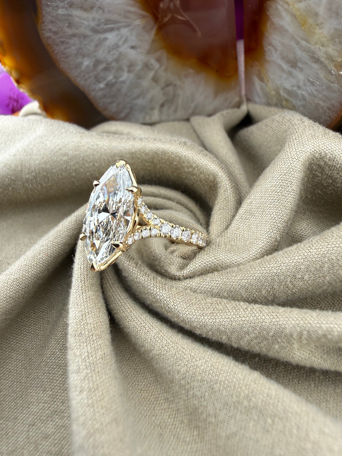 Elegant 3.00 Marquise Diamond Ring w/ Tulip Setting & Diamond Band (E VS1) - IGI Certified