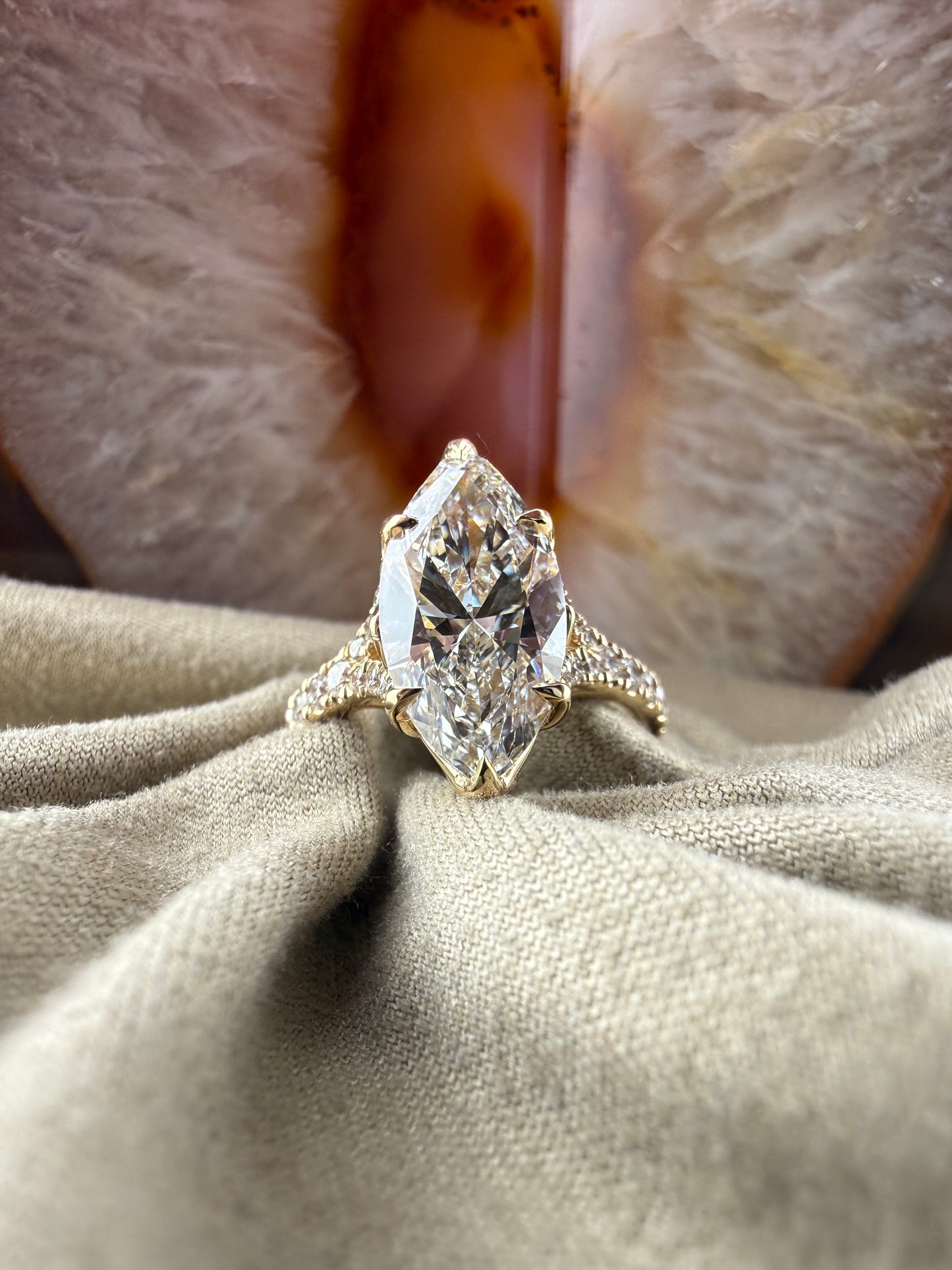 Elegant 3.00 Marquise Diamond Ring w/ Tulip Setting & Diamond Band (E VS1) - IGI Certified