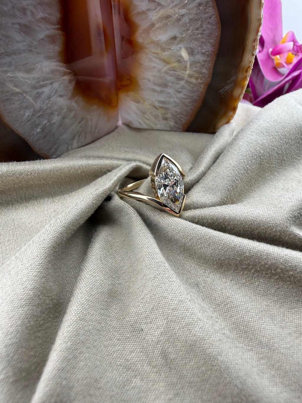 3.01 Marquise Diamond Ring w/ Custom Spiral Setting (E VS1) - Lab Grown - IGI Certified