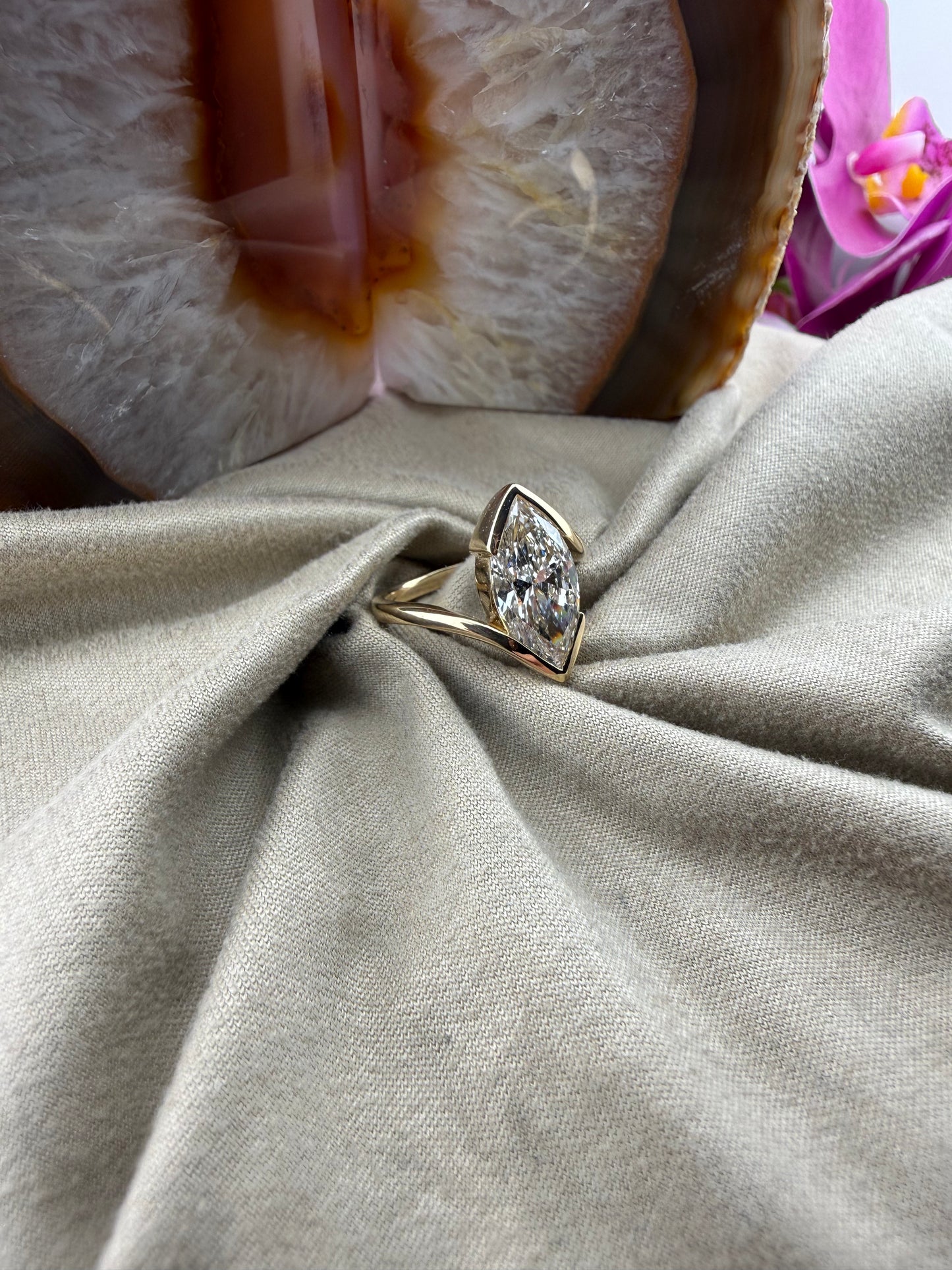3.01 Marquise Diamond Ring w/ Custom Spiral Setting (E VS1) - Lab Grown - IGI Certified