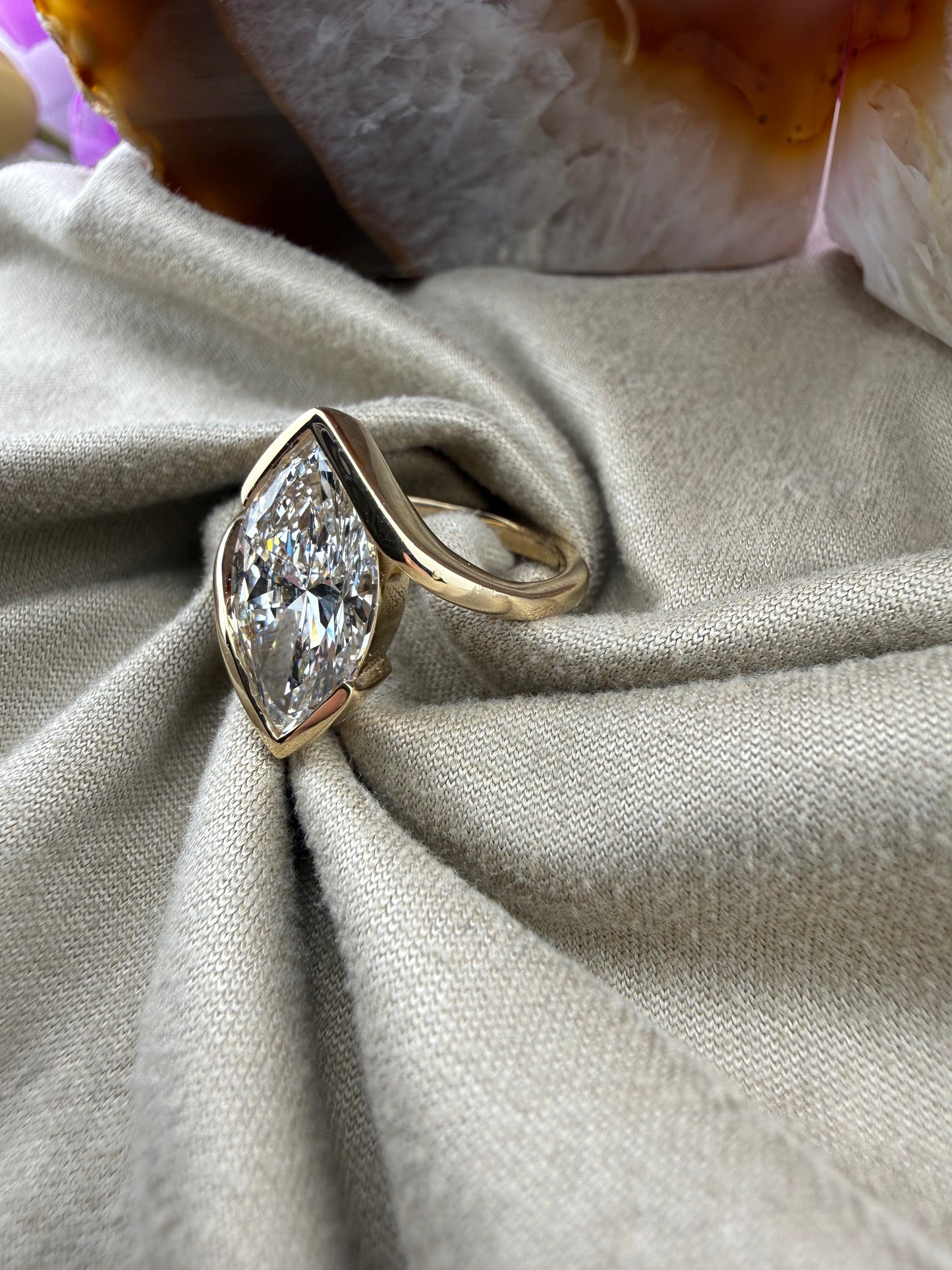 3.01 Marquise Diamond Ring w/ Custom Spiral Setting (E VS1) - Lab Grown - IGI Certified