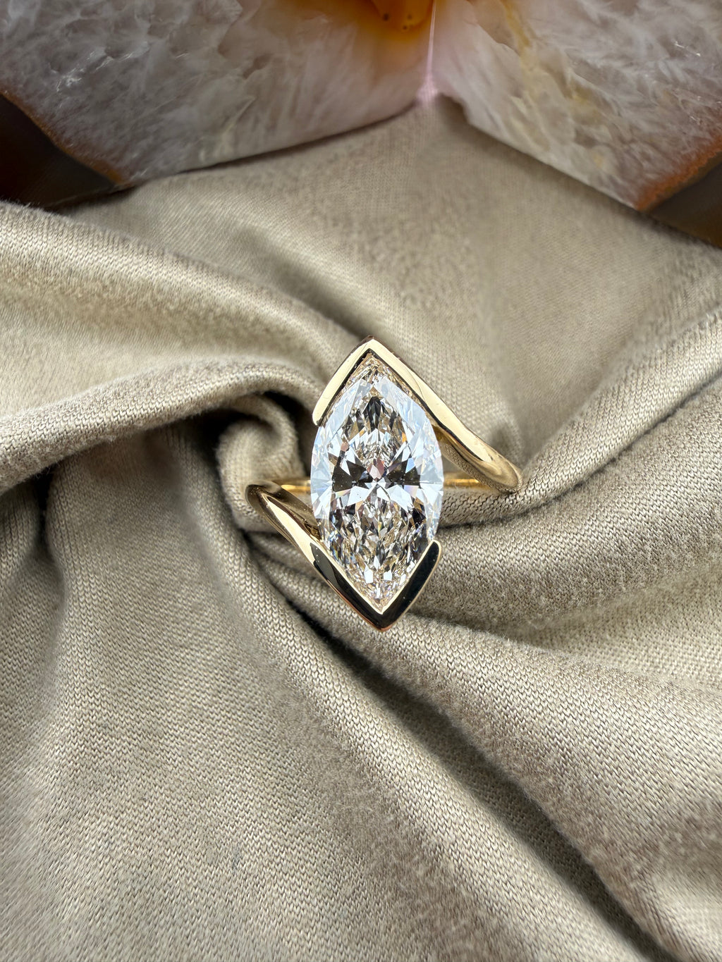 3.01 Marquise Diamond Ring w/ Custom Spiral Setting (E VS1) - Lab Grown - IGI Certified
