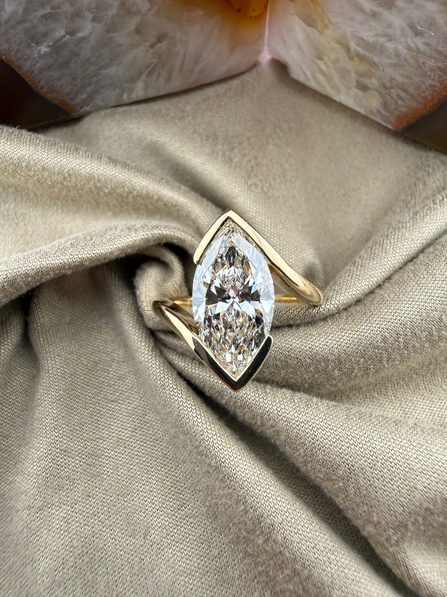 3.01 Marquise Diamond Ring w/ Custom Spiral Setting (E VS1) - Lab Grown - IGI Certified