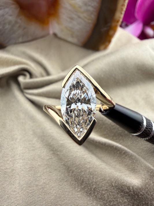 3.01 Marquise Diamond Ring w/ Custom Spiral Setting (E VS1) - Lab Grown - IGI Certified
