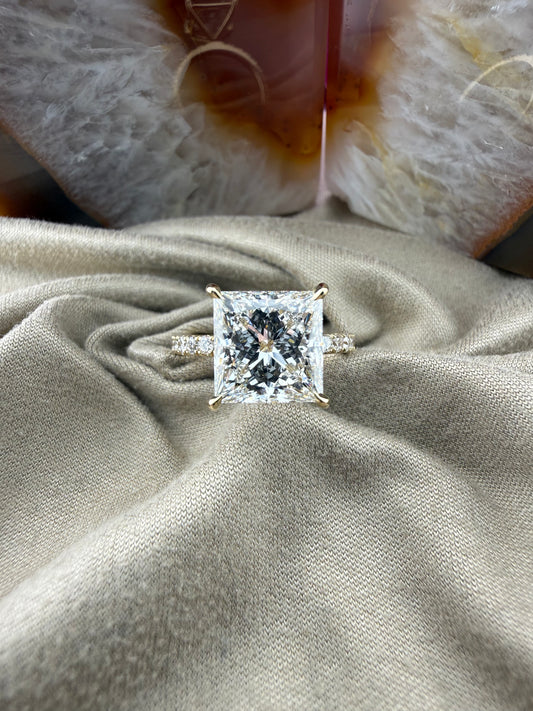 3.93 Princess Diamond Ring w/ Pave Band Solitaire Setting (F VS1) - Lab Grown - IGI Certified