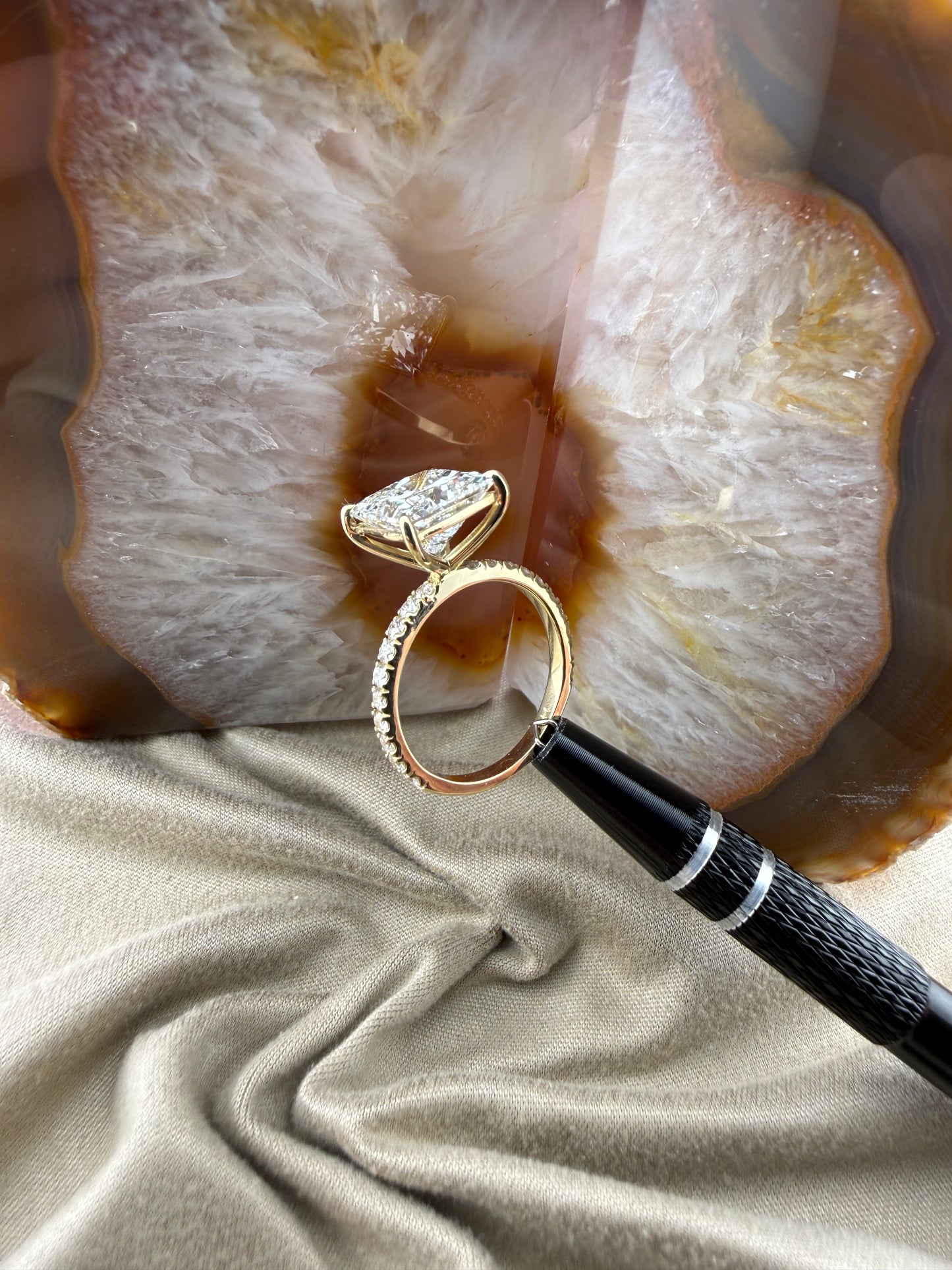 3.93 Princess Diamond Ring w/ Pave Band Solitaire Setting (F VS1) - Lab Grown - IGI Certified