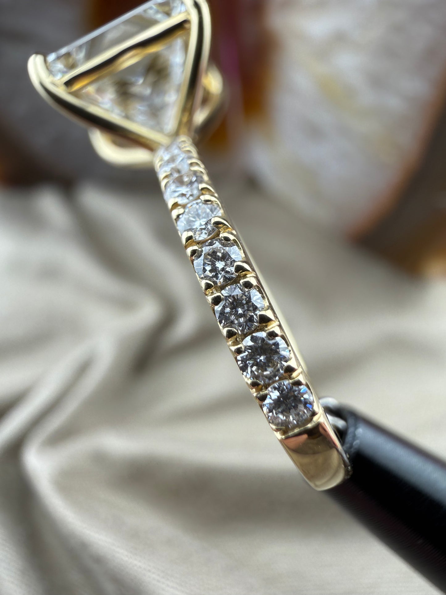 3.93 Princess Diamond Ring w/ Pave Band Solitaire Setting (F VS1) - Lab Grown - IGI Certified