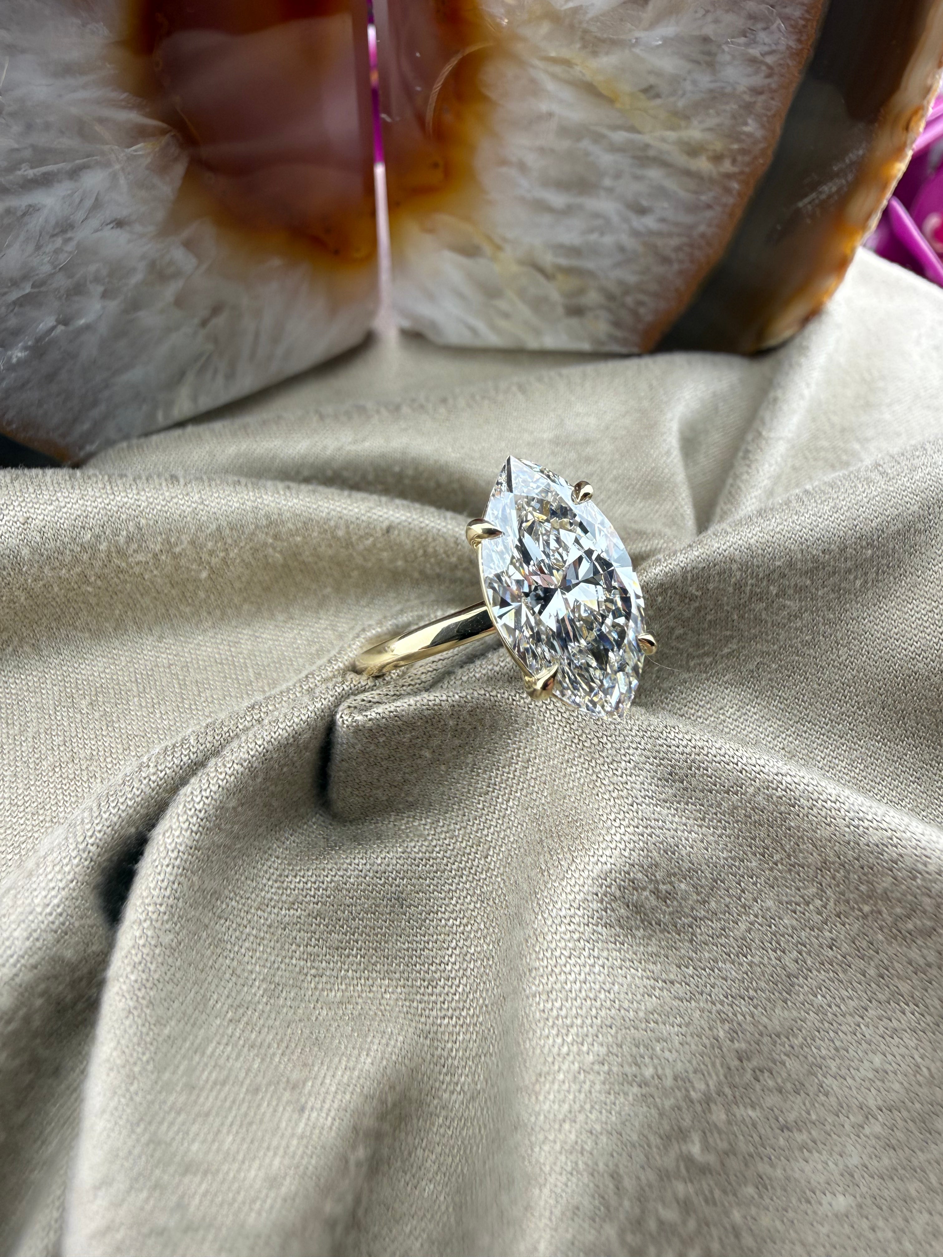Bold 4.00 Marquise Diamond Ring w/ Solitaire Setting (F VS1) - Lab Grown - IGI Certified