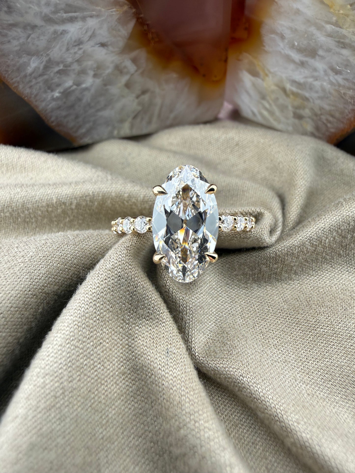 Rare 3.03 Moval Diamond Ring w/ 1.25 Carat Diamond Band (F VVS2) - Lab Grown - IGI Certified