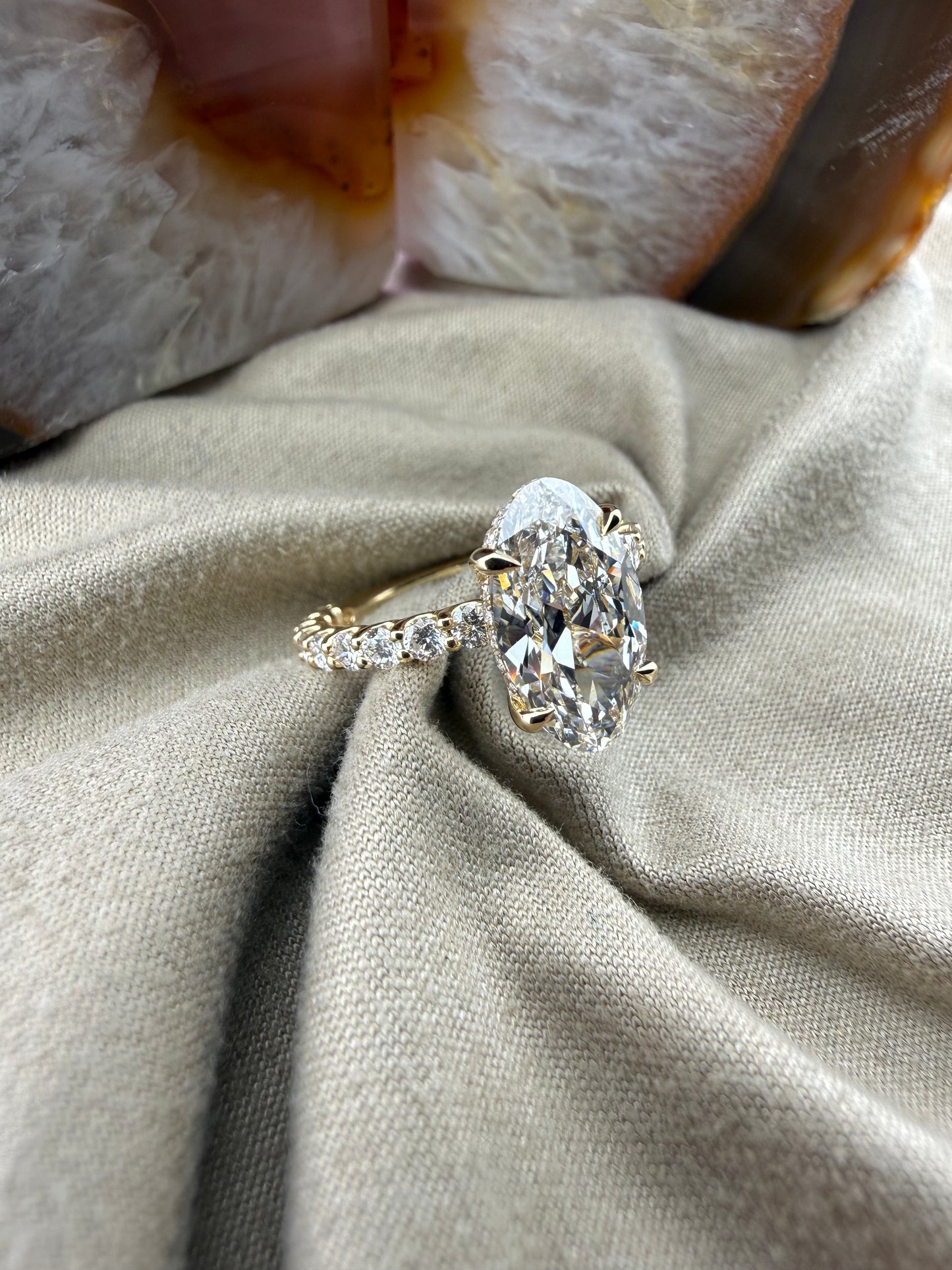 Rare 3.03 Moval Diamond Ring w/ 1.25 Carat Diamond Band (F VVS2) - Lab Grown - IGI Certified