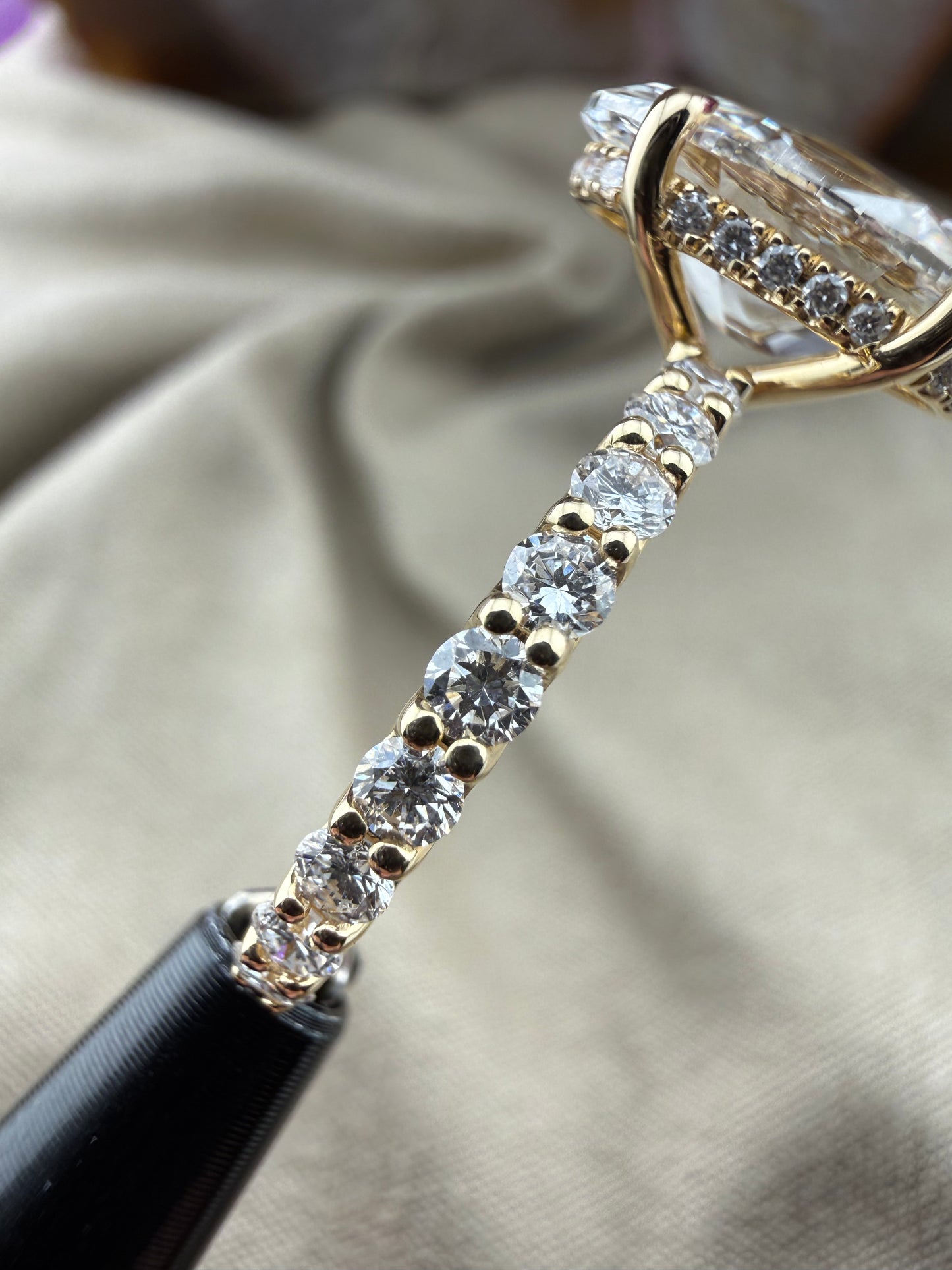 Rare 3.03 Moval Diamond Ring w/ 1.25 Carat Diamond Band (F VVS2) - Lab Grown - IGI Certified
