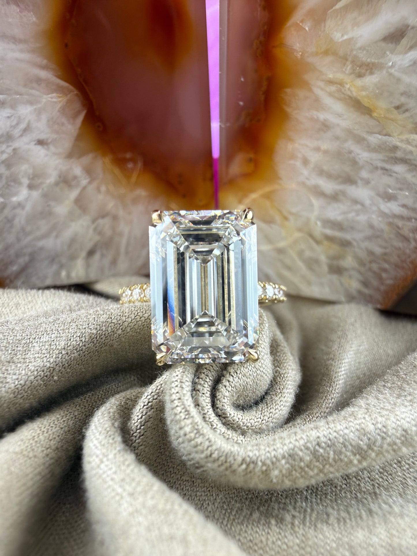 Remarkable 6.20 Emerald Diamond Ring w/ .50 Carat Diamond Band (F VS1) - Lab Grown - IGI Certified