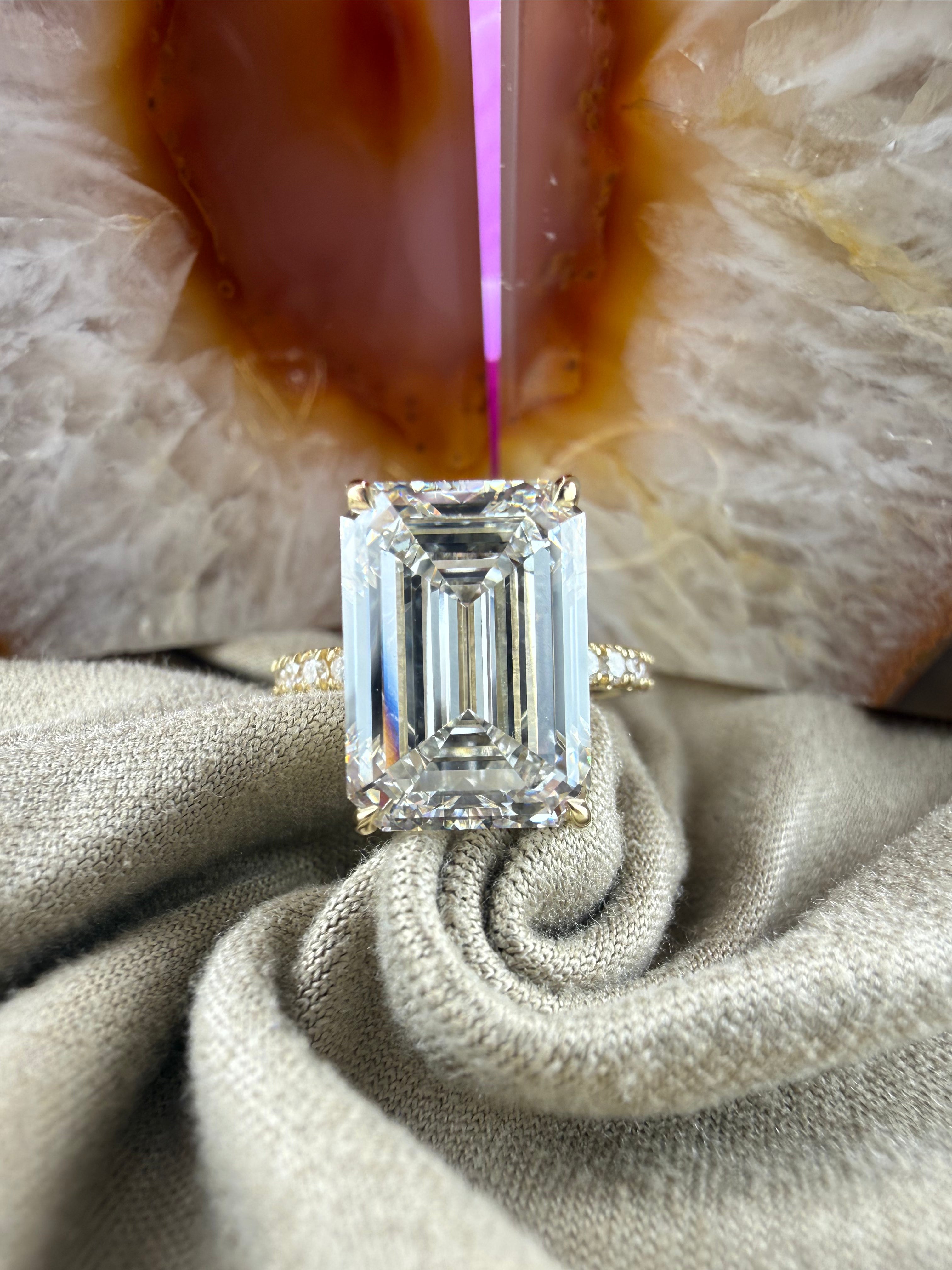 Remarkable 6.20 Emerald Diamond Ring w/ .50 Carat Diamond Band (F VS1) - Lab Grown - IGI Certified