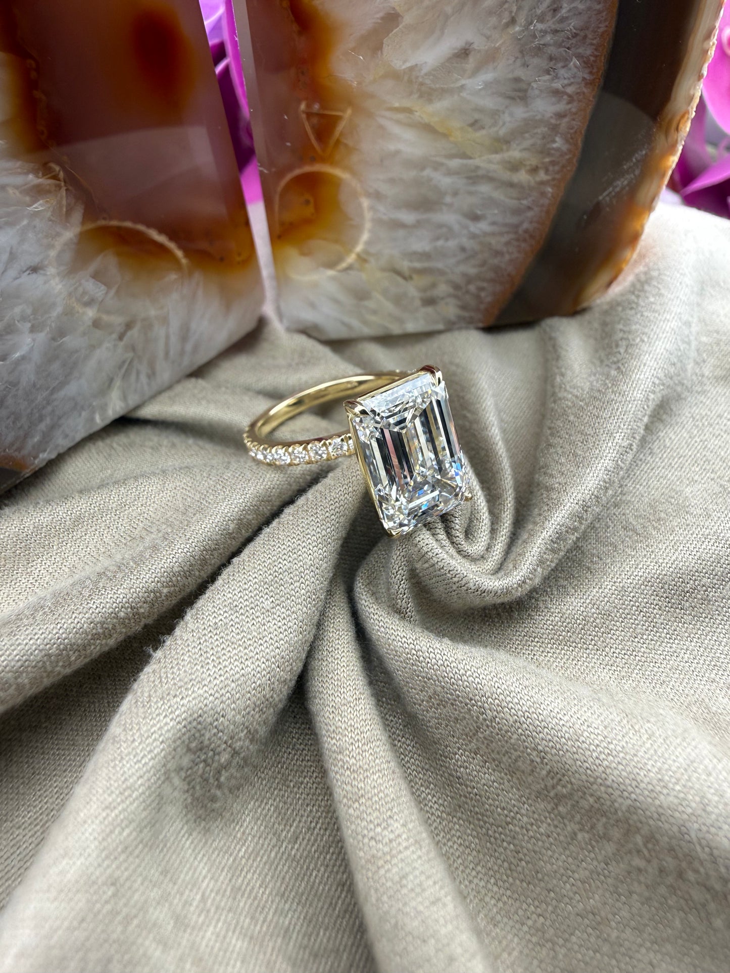 Remarkable 6.20 Emerald Diamond Ring w/ .50 Carat Diamond Band (F VS1) - Lab Grown - IGI Certified