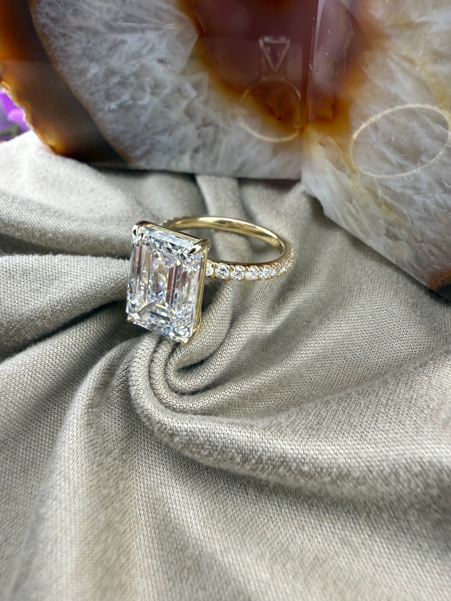 Remarkable 6.20 Emerald Diamond Ring w/ .50 Carat Diamond Band (F VS1) - Lab Grown - IGI Certified