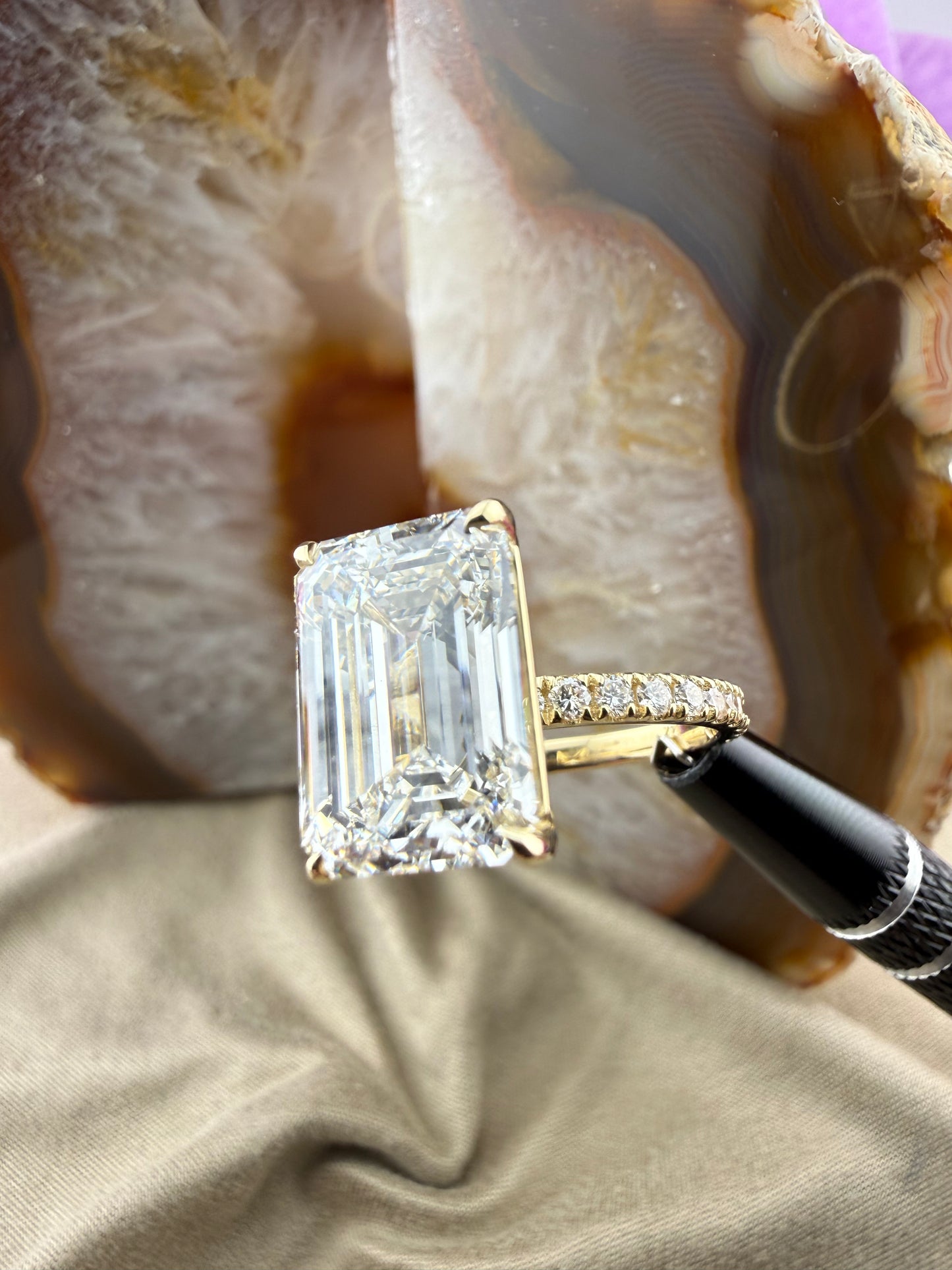 Remarkable 6.20 Emerald Diamond Ring w/ .50 Carat Diamond Band (F VS1) - Lab Grown - IGI Certified