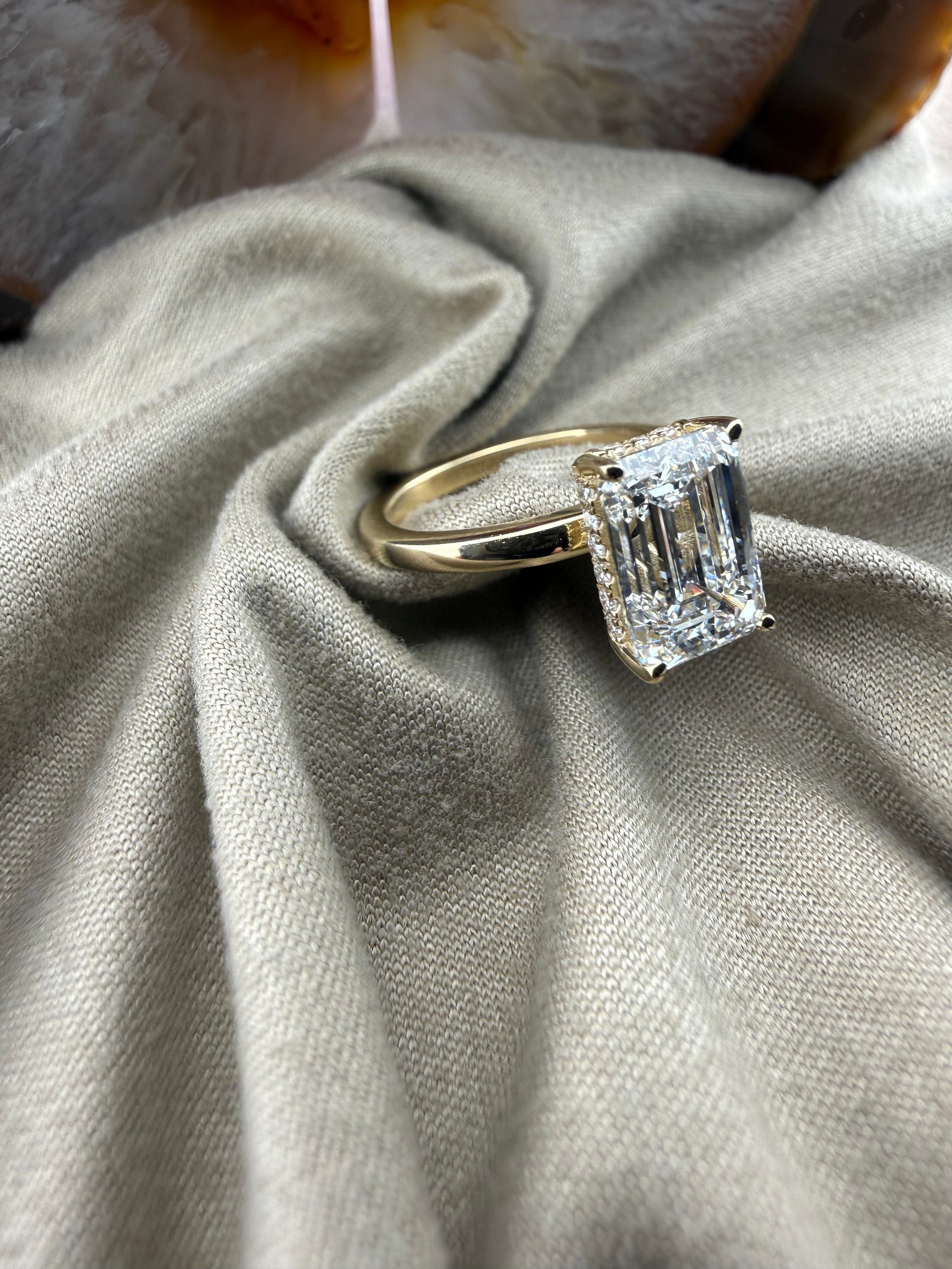 2.82 Emerald Diamond Ring w/ Hidden Halo Solitaire Setting (E VS1) - Lab Grown - IGI Certified