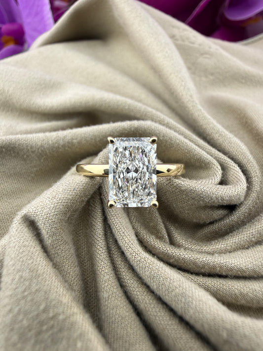 Elegant 2.09 Radiant Diamond Ring w/ Hidden Halo Solitaire Setting (D VS1) - Lab Grown - IGI Certified