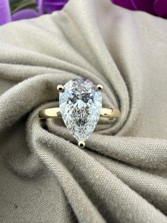 Elegant 2.09 Pear Diamond Ring w/ Hidden Halo Solitaire Setting (D VS1) - Lab Grown - IGI Certified