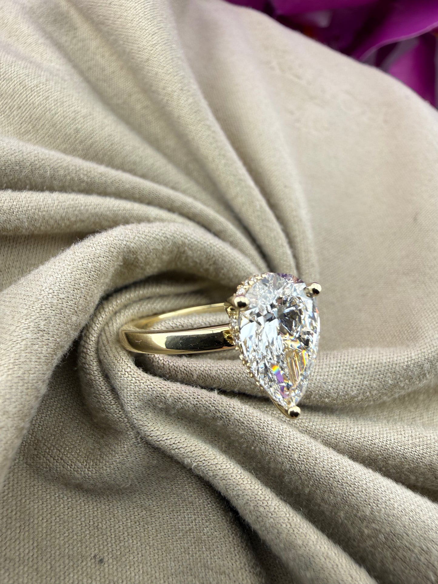 Elegant 2.09 Pear Diamond Ring w/ Hidden Halo Solitaire Setting (D VS1) - Lab Grown - IGI Certified