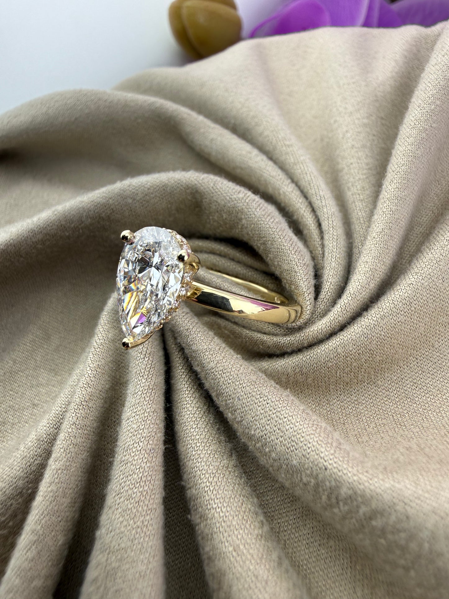Elegant 2.09 Pear Diamond Ring w/ Hidden Halo Solitaire Setting (D VS1) - Lab Grown - IGI Certified