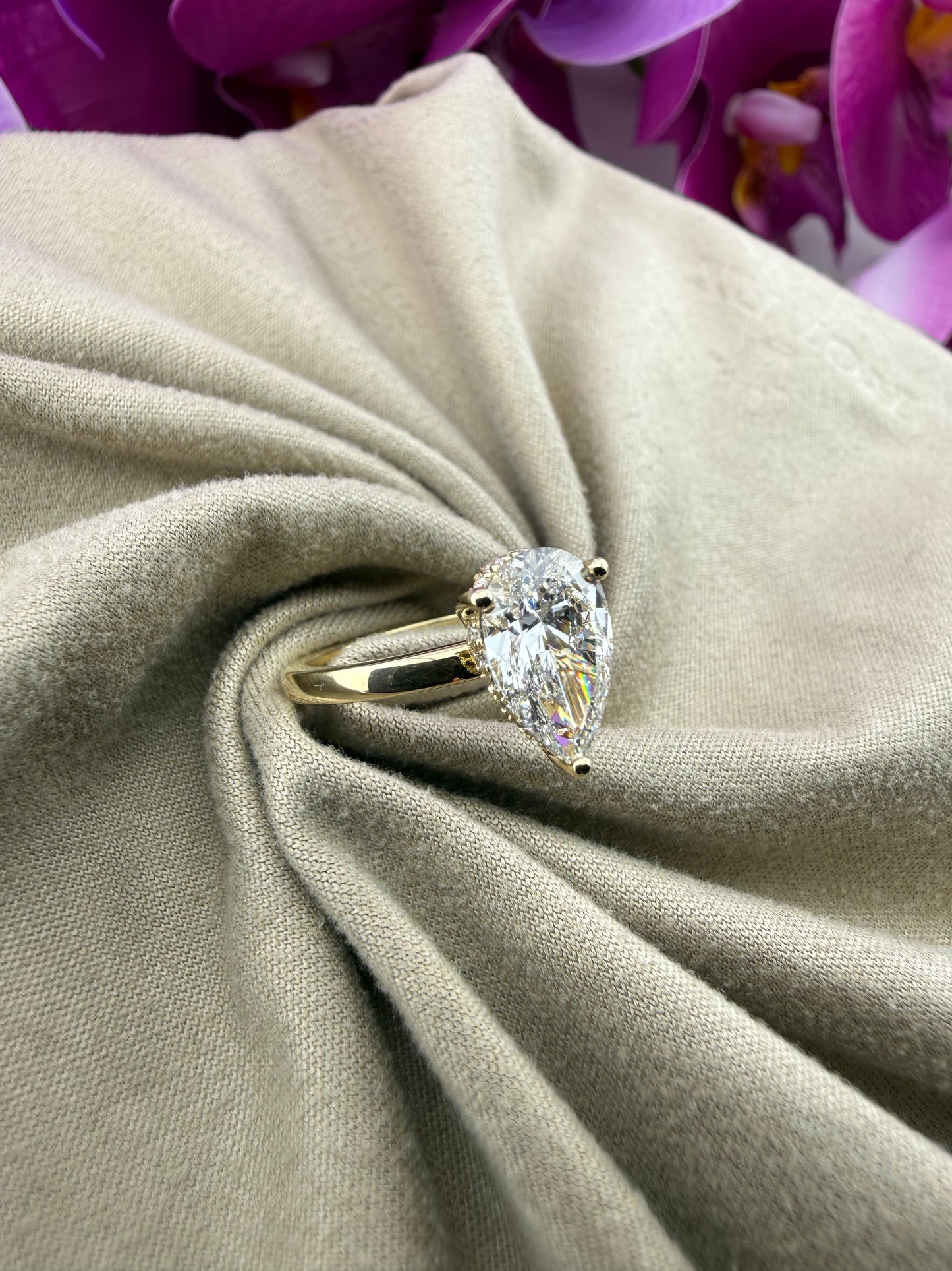 Elegant 2.09 Pear Diamond Ring w/ Hidden Halo Solitaire Setting (D VS1) - Lab Grown - IGI Certified