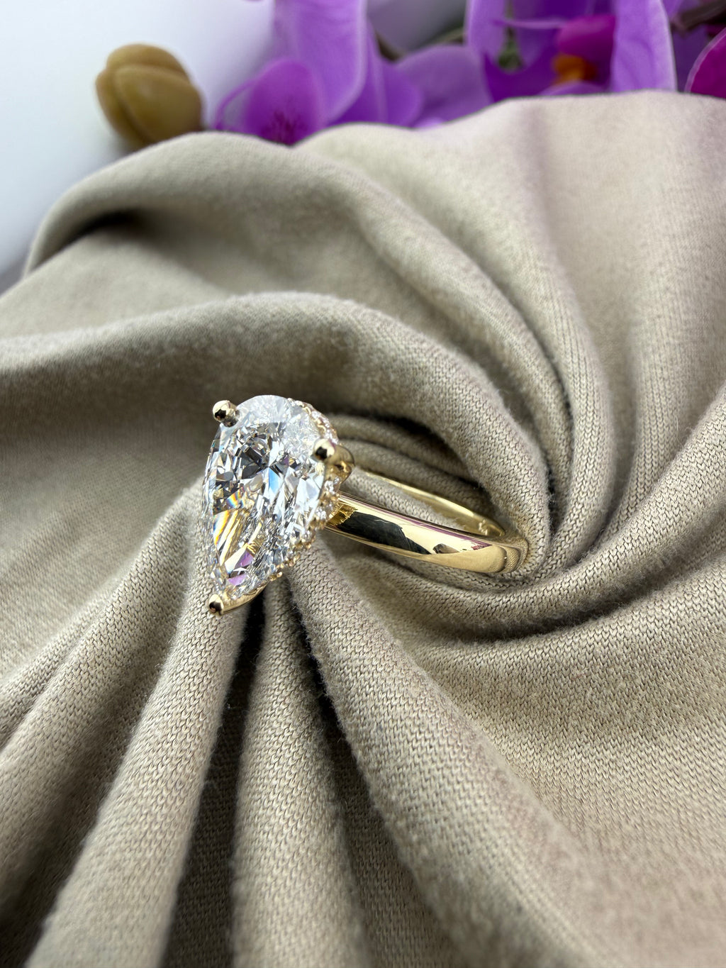 Elegant 2.09 Pear Diamond Ring w/ Hidden Halo Solitaire Setting (D VS1) - Lab Grown - IGI Certified