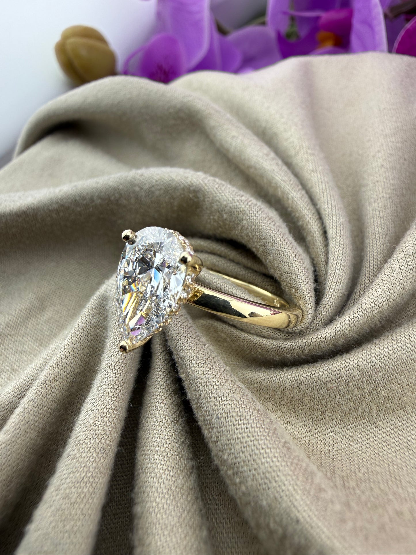 Elegant 2.09 Pear Diamond Ring w/ Hidden Halo Solitaire Setting (D VS1) - Lab Grown - IGI Certified