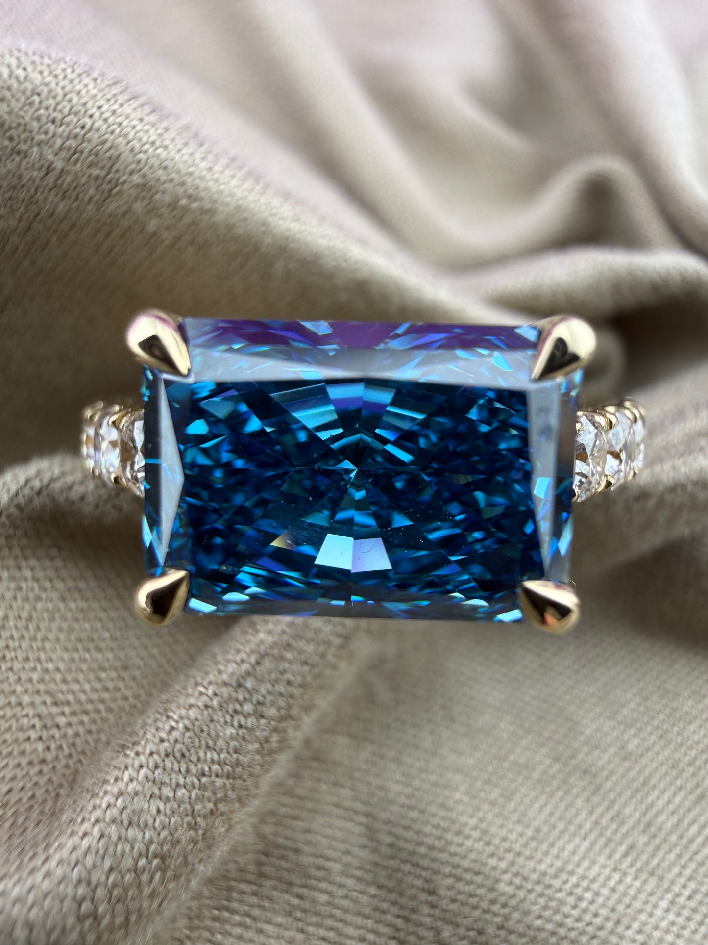 Rare 3.57 Fancy Vivid Blue Diamond Ring w/ 1 Carat Diamond Band (VS1) - Lab Grown - IGI Certified