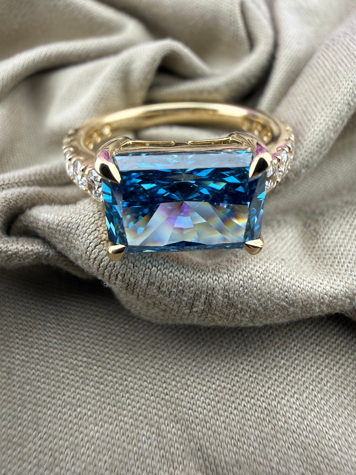 Rare 3.57 Fancy Vivid Blue Diamond Ring w/ 1 Carat Diamond Band (VS1) - Lab Grown - IGI Certified
