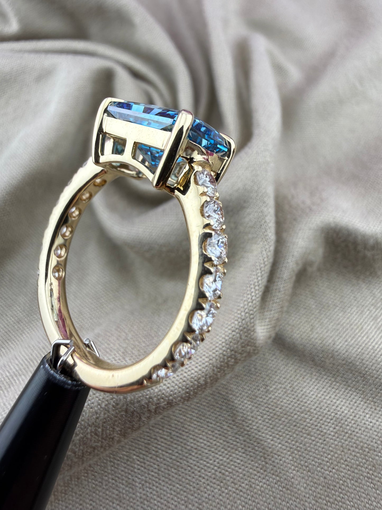 Rare 3.57 Fancy Vivid Blue Diamond Ring w/ 1 Carat Diamond Band (VS1) - Lab Grown - IGI Certified