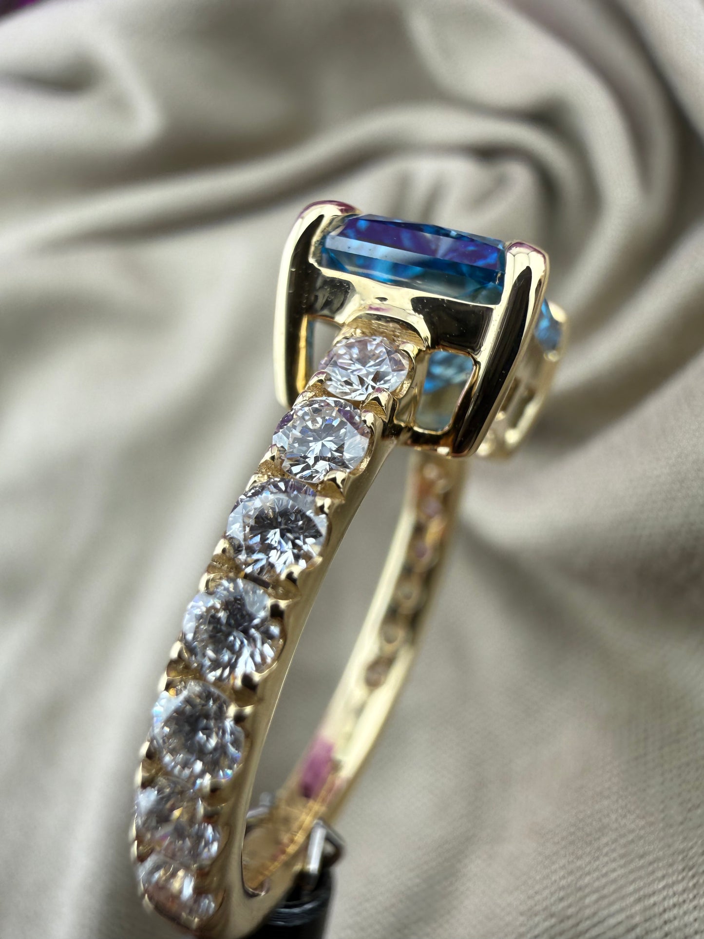 Rare 3.57 Fancy Vivid Blue Diamond Ring w/ 1 Carat Diamond Band (VS1) - Lab Grown - IGI Certified