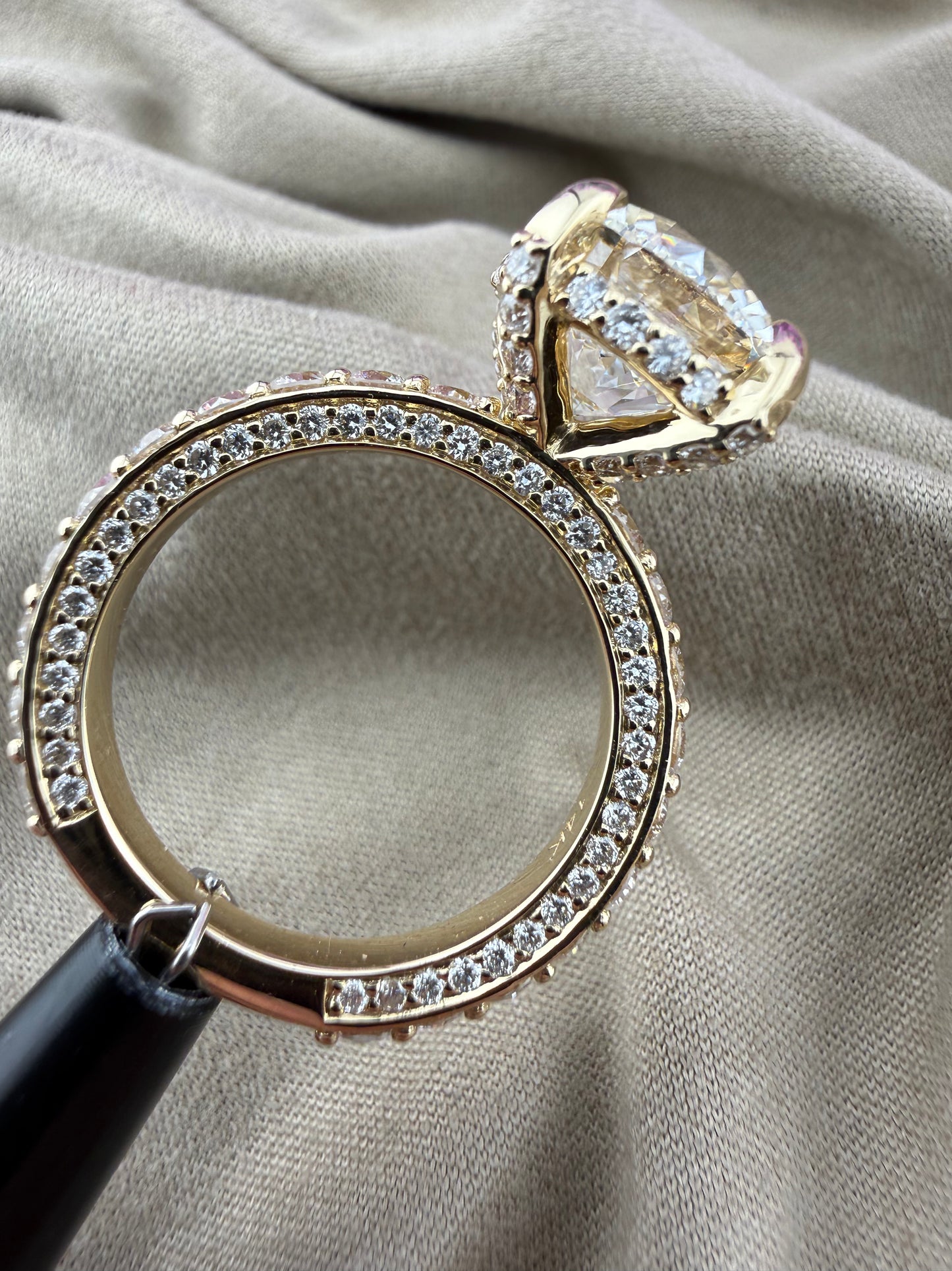 Luxurious 4.37 Round Diamond Ring w/ Channel Set Band & Hidden Halo Prongs (F VVS2) - Lab Grown - IGI Certified