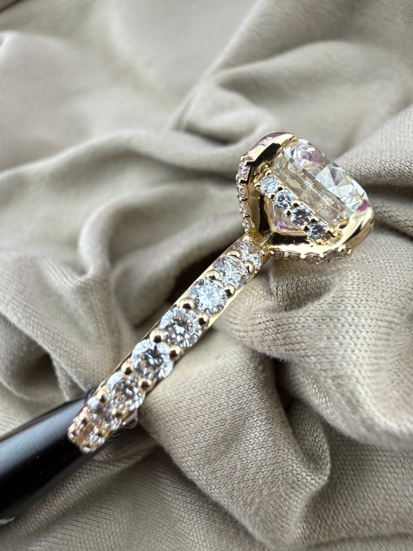 Luxurious 4.37 Round Diamond Ring w/ Channel Set Band & Hidden Halo Prongs (F VVS2) - Lab Grown - IGI Certified