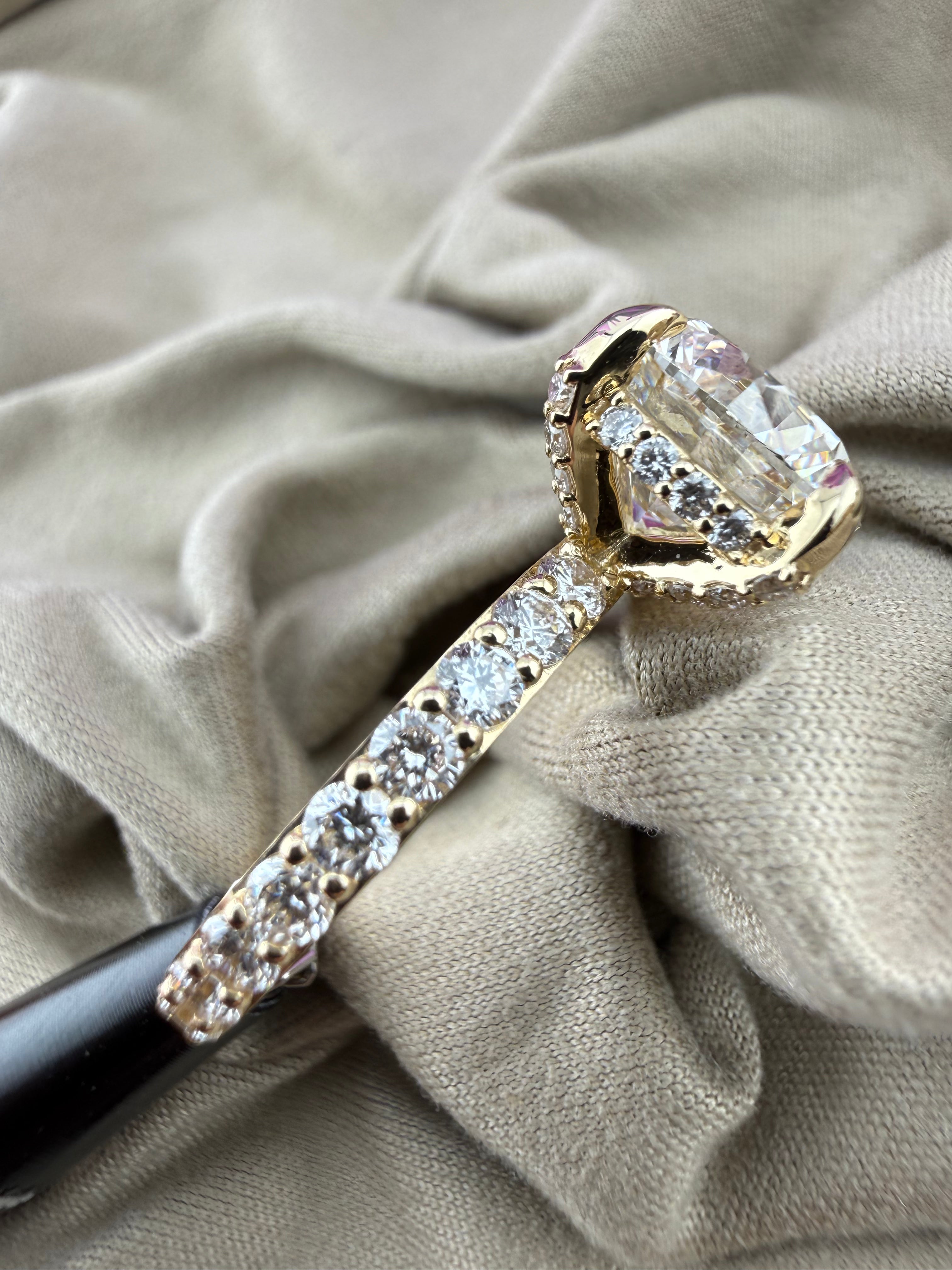 Luxurious 4.37 Round Diamond Ring w/ Channel Set Band & Hidden Halo Prongs (F VVS2) - Lab Grown - IGI Certified