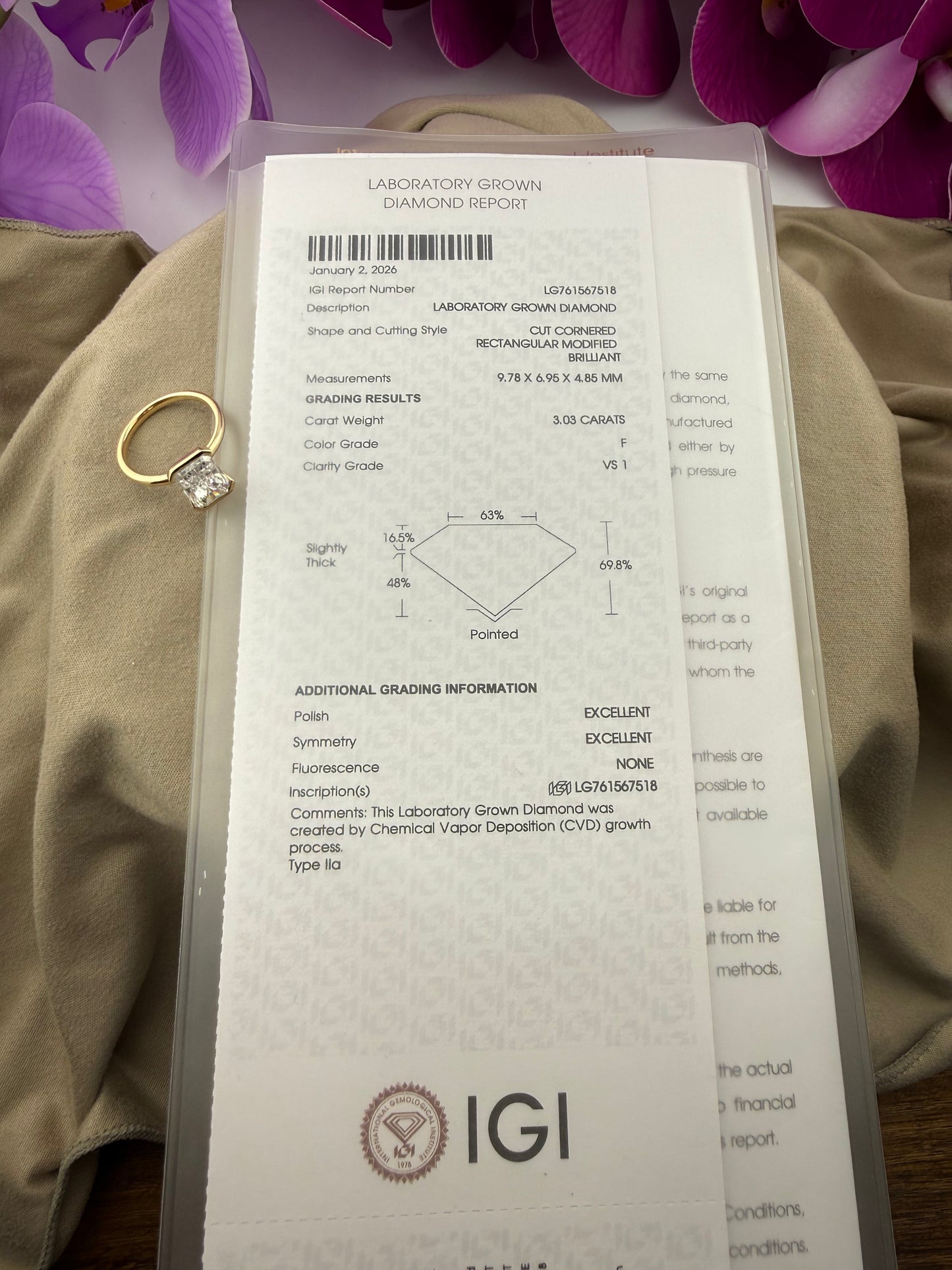 Bold 3.03 Radiant Solitaire Diamond Ring (F VS1) - IGI Certified