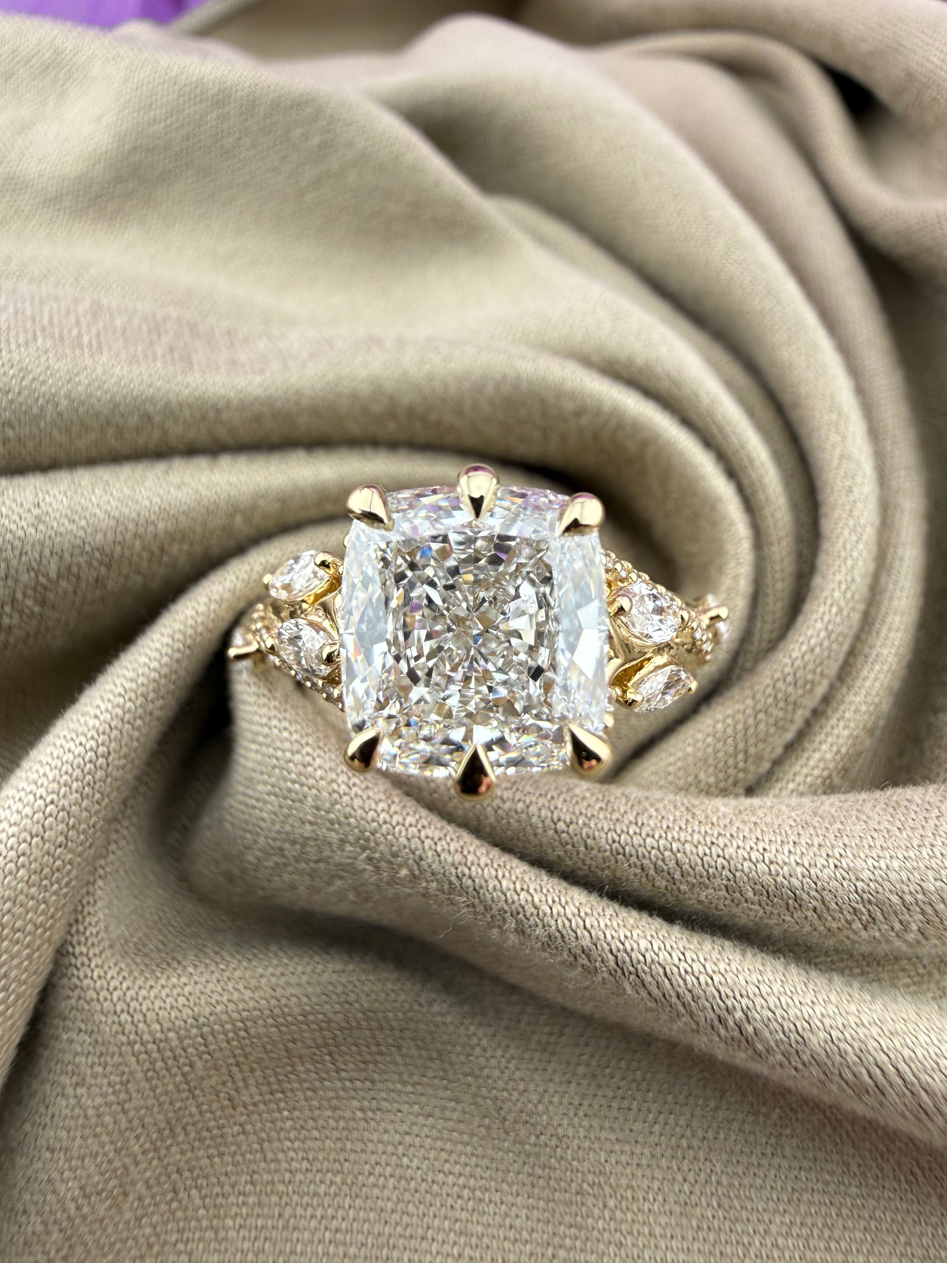 3.01 Cushion Diamond Ring w/ Custom Floral-Inspired Band (F VVS2) - IGI Certified